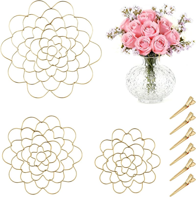 hurifeng 3Pcs Flower Arrangement Holder Set- Stainless Steel Floral Grid Organizer - Wire Frog Insert for Vases Bouquets DIY Home Decor(Gold) - Image 1